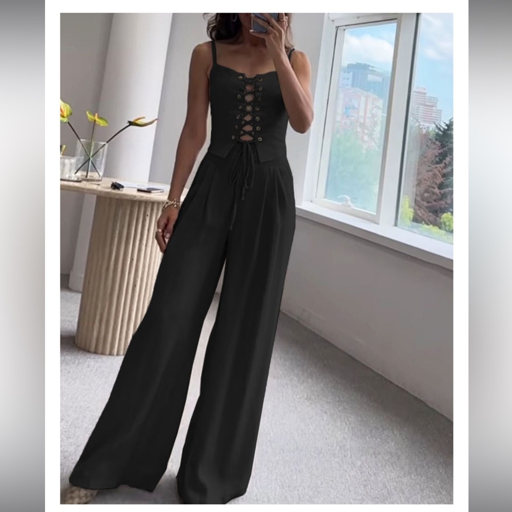 String Top and Pant Two Piece Set Lace Up Tie Up Size Small